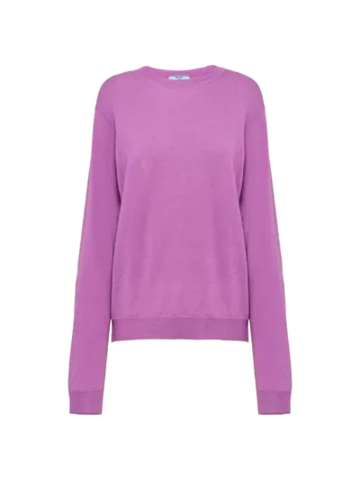 Prada Cashmere Crew-neck Sweater In Purple