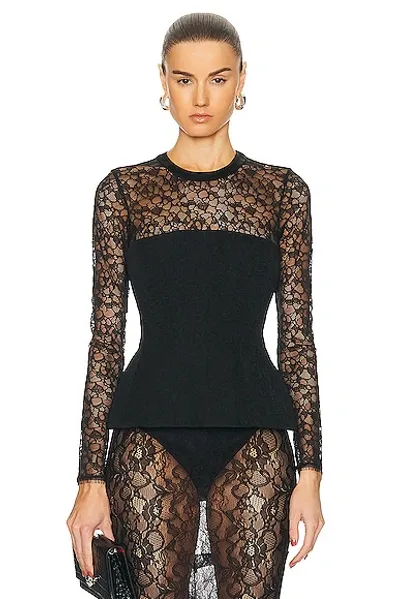 Simkhai Prima Long-sleeve Bustier Lace Peplum Top In Black