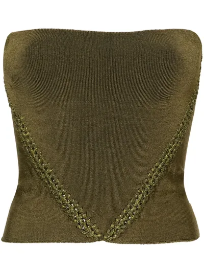 Isa Boulder Braid-detail Ribbed Tube Top In Green