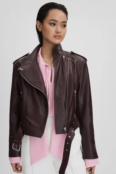 Reiss Berry Cropped Leather Biker Jacket