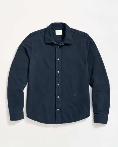 Billy Reid Long Sleeve Knit Yellowhammer Shirt In Carbon Blue