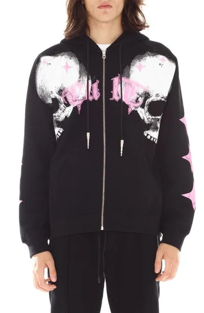 Cult Of Individuality Cotton Graphic Zip-up Hoodie In Black