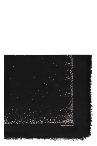 Saint Laurent Logo Detailed Dotted Scarf In Black