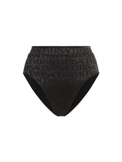 Versace Allover Satin-finish Briefs In Nero