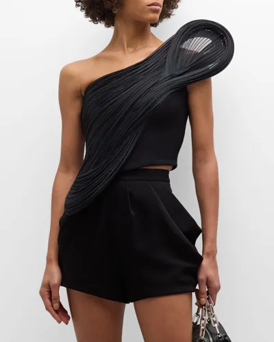 Gaurav Gupta Sculpted Wave One-shoulder Crop Top In Black