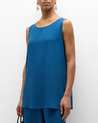 Eileen Fisher Scoop-neck Georgette Crepe Tunic In Atlantis