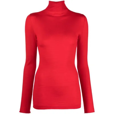 Marni Logo Embroidery Turtleneck Sweater In Red