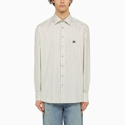 Etro Men's White/green Striped Long Sleeved Shirt | Size 41 Cm | Mrib000299tr507 In Green,white