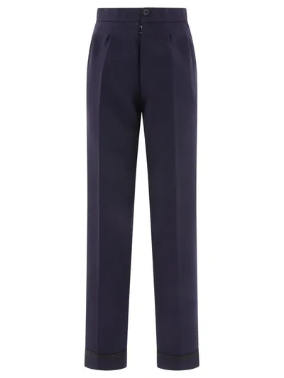 Maison Margiela Herringbone Wool Pleated Trousers In Black