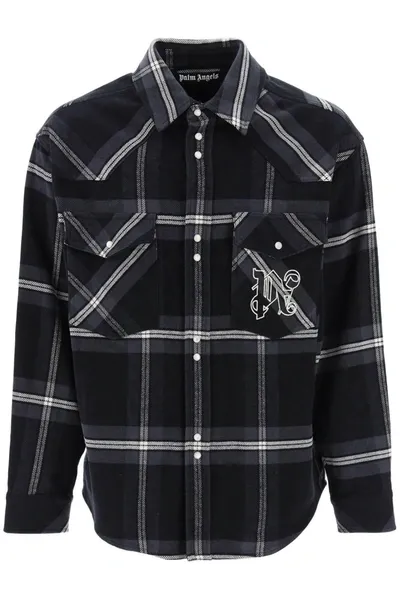 Palm Angels Monogram Check Cotton Overshirt In Multicolor