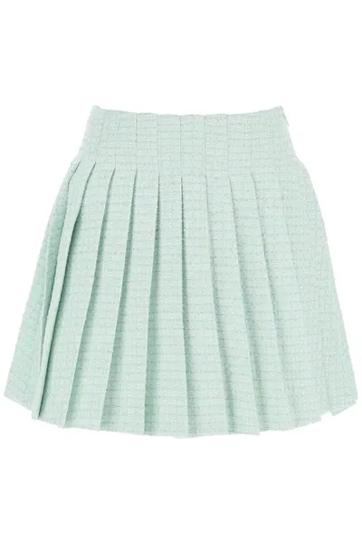 Self-portrait Tweed Pleated Mini Skirt In Blue