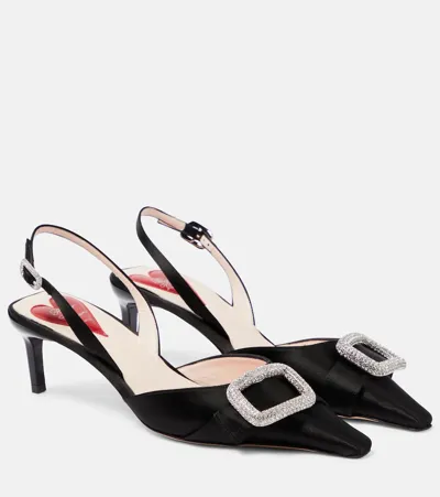 Roger Vivier Dorsay Embellished Satin Slingback Pumps In Black