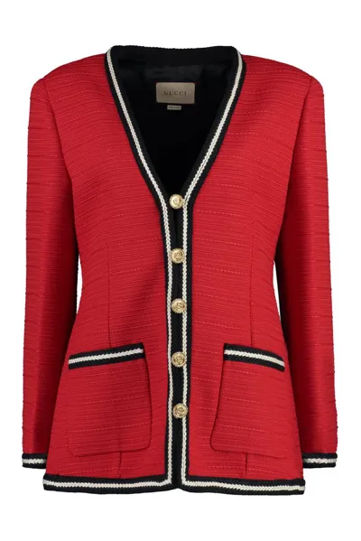 Gucci Braided-trim Wool Jacket In Red