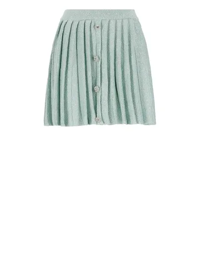 Self-portrait Sequin Embellished Pleated Mini Knitted Skirt In Green