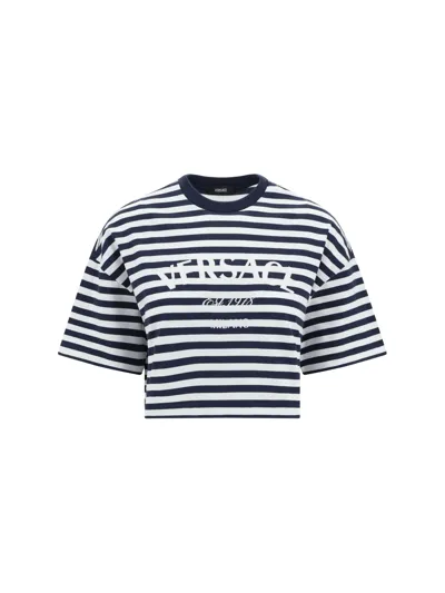 Versace Logo-embroidered Striped T-shirt