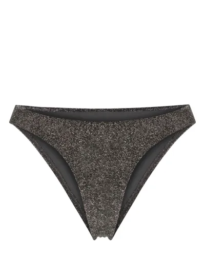 Form And Fold Grey High Cut Lurex Bikini Bottom In Silver