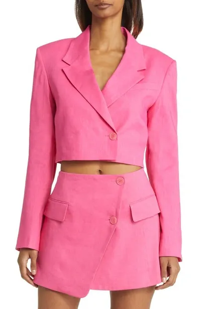 Frame Pink Cropped Blazer In Flamingo