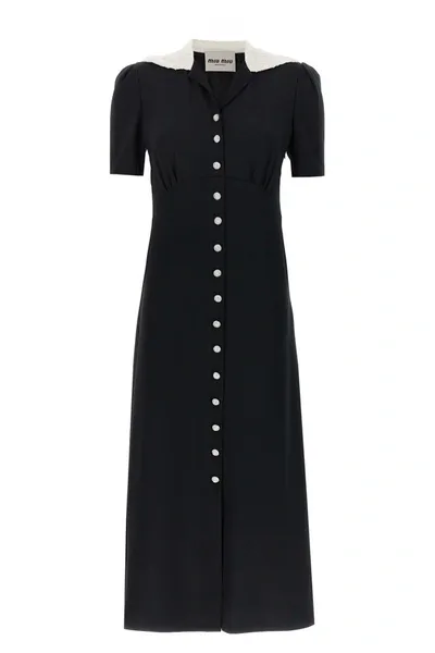 Miu Miu Shirt Dress With Diamanté Buttons In Black