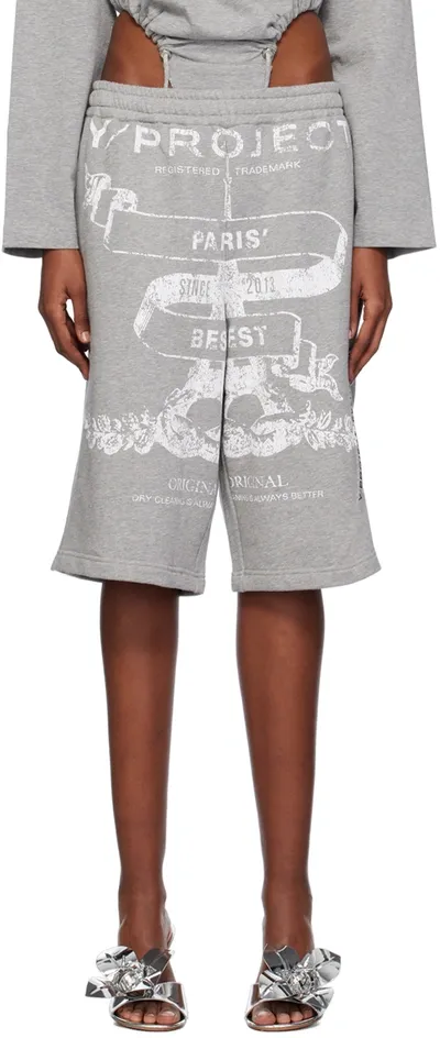 Y/project Logo-print Cotton Shorts In Grey