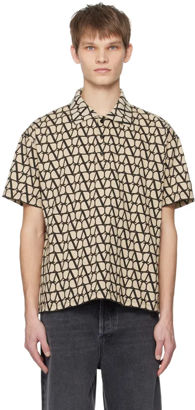 Valentino Beige Iconographe Polo In St. Toile Icono Nero