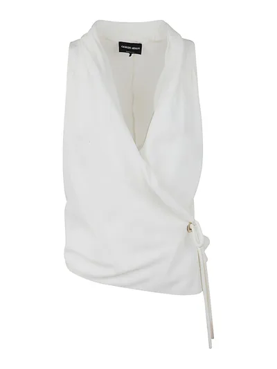 Giorgio Armani Crossed Sleeveless Top In White