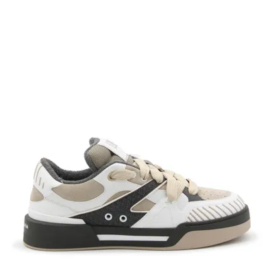 Dolce & Gabbana Taupe And White Leather New Roma Sneakers In Multicolor