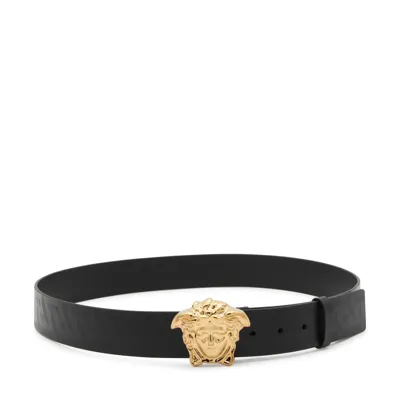 Versace Black Leather La Medusa Greca Belt