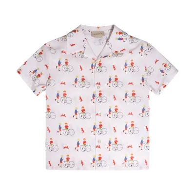 Gucci Kids' Illustration-print Short-sleeved Shirt In Neutrals