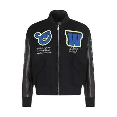 Off-white Vars Hammer Leather Over Bomber In Black Blue