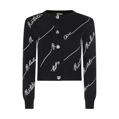 Rotate Birger Christensen Cropped Sequin Logo Cardigan In Black