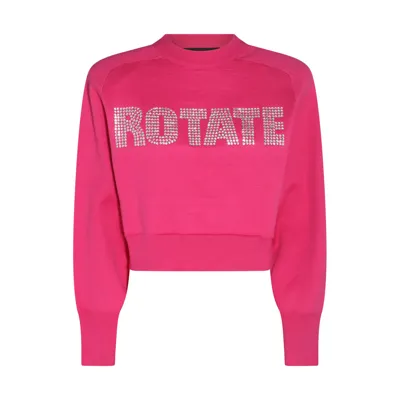 Rotate Birger Christensen Logo Cotton And Cashmere Sweater In Fuchsia