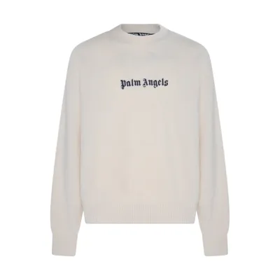 Palm Angels Cream And Black Wool Blend Jumper In White