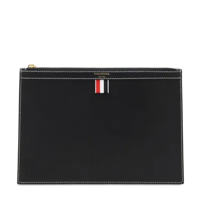 Thom Browne Navy Blue Leather 4-bar Pochettes