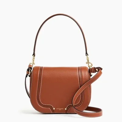 Le Tanneur Ella Medium Crossbody Bag In Grained Leather In Brown