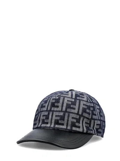 Fendi Fleece Wool Ff 3d Baseball Cap In Denim+nero