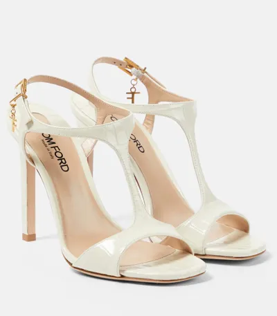 Tom Ford Angelina Croc-effect Leather Sandals In Neutrals