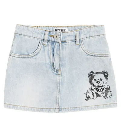 Moschino Kids' Teddy Bear Denim Skort In Blue