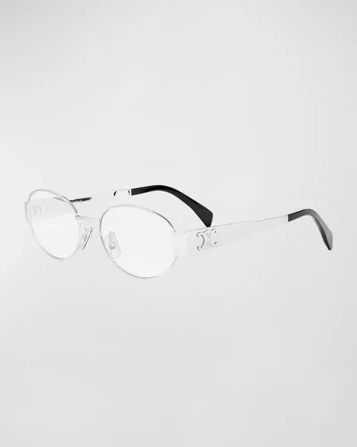 Celine Triomphe Metal Oval Glasses In Shiny Palladium