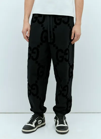 Gucci Gg Flocked Print Cotton Fleece Sweatpant In Black