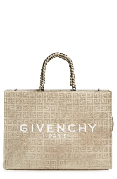 Givenchy Medium G-tote Shopping Bag In 4g Canvas With Chain In Gold