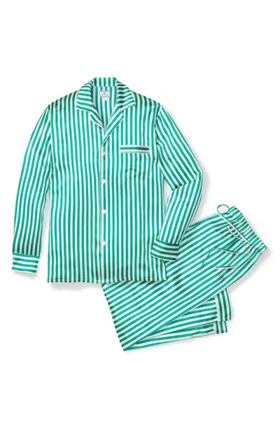 Petite Plume Stripe Mulberry Silk Pajamas In Green