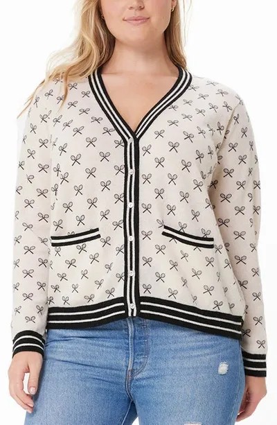 Minnie Rose Plus Size Cashmere Tennis Print Cardigan In White