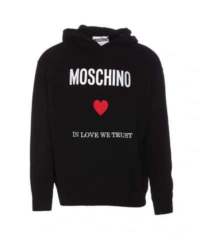 Moschino Cotton Hoodie In Love We Trust In Black