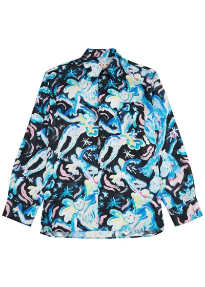 Marni Illustration-print Silk Shirt In Blue