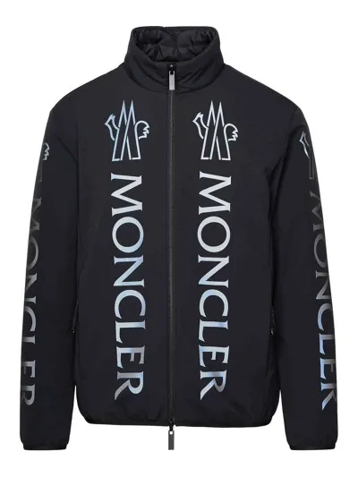 Moncler Logo Printed Zip In Black