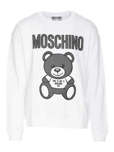 Moschino Teddy Print Organic Cotton Sweatshirt In White