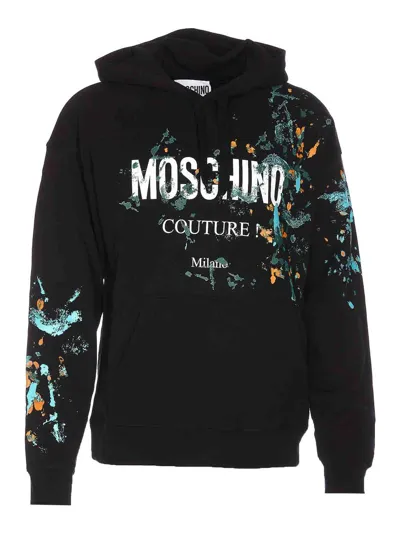 Moschino Logo Printed Drawstring Hoodie In Black