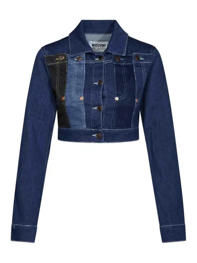 Moschino Jeans Panelled Cropped Denim Jacket In Green