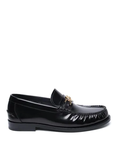 Versace Gold Medusa Loafers In Black