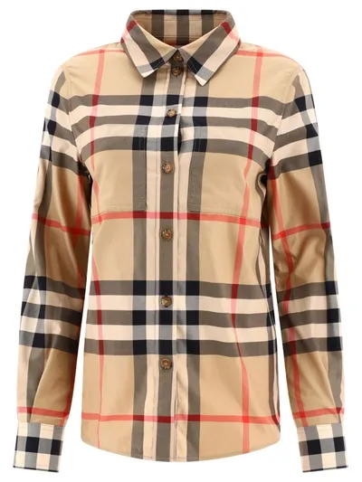 Burberry Check Cotton Shirt In Archive Beige